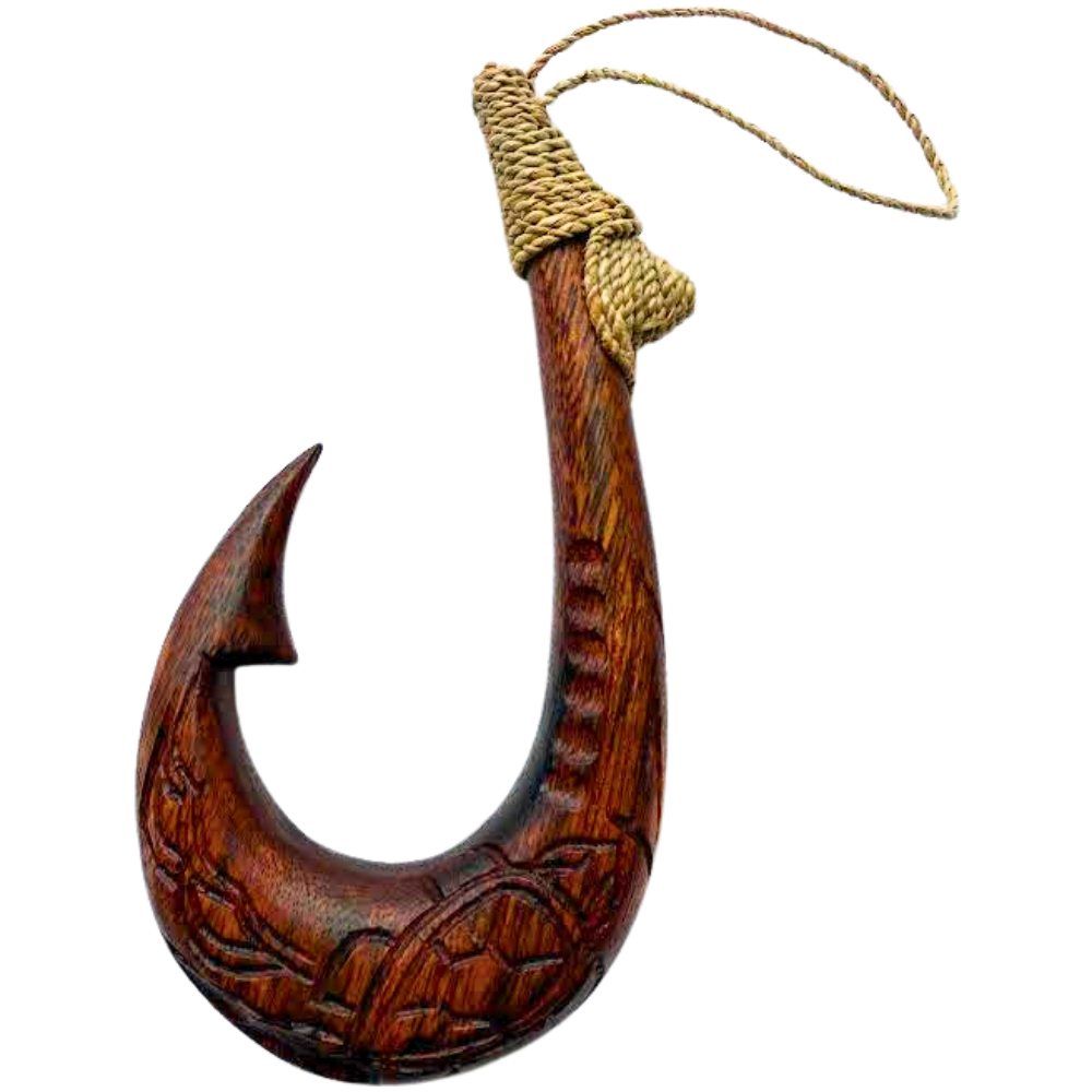 5 inch carved hawaiian fish hook Handmade Makau w/ Engravings (2 Sizes) 3-1/2" our Hawaiian Black Fish Hook is an great addition to any living space Hawaiian Fish Hook w/ Octopus