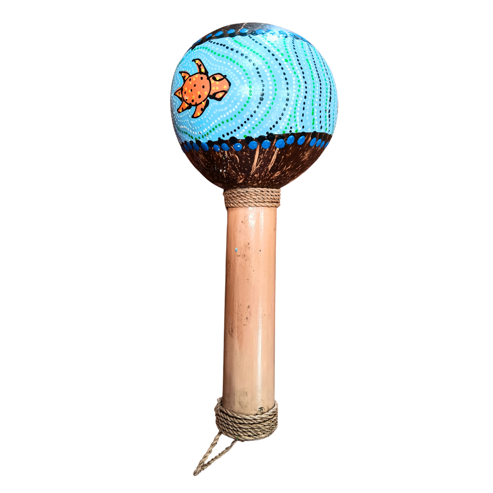 Hand-Painted Bamboo & Coconut Maracas – Hawaiian Sea Turtle Design