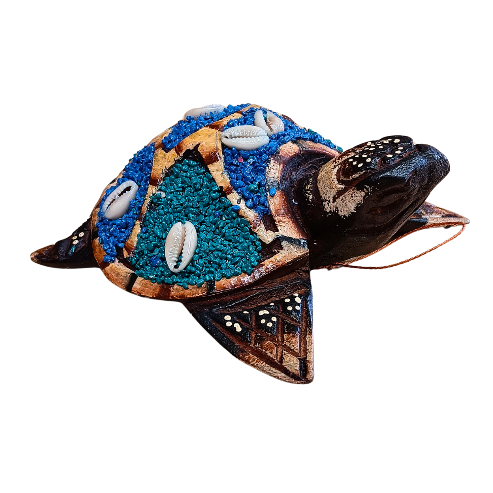 Turtle Shell Inlay Handcrafted Sea Turtle (Honu) Décor with Shell & Crushed Stone Inlay