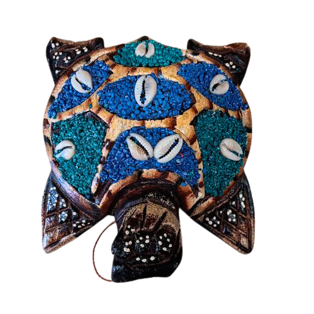 Turtle Shell Inlay Handcrafted Sea Turtle (Honu) Décor with Shell & Crushed Stone Inlay
