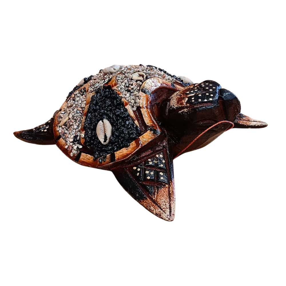 Turtle Shell Inlay Handcrafted Sea Turtle (Honu) Décor with Shell & Crushed Stone Inlay